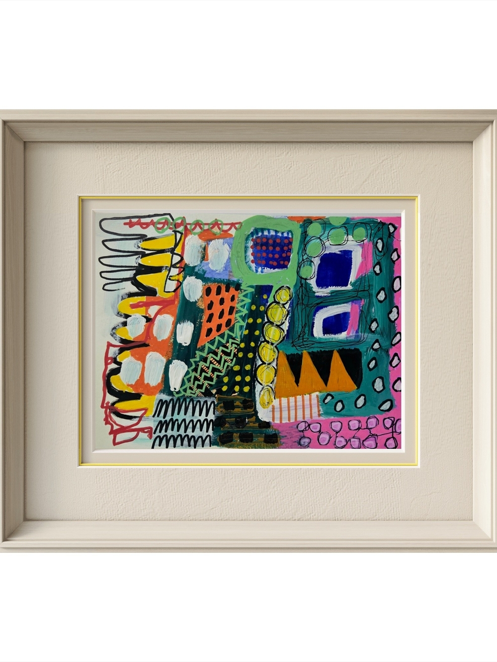 Abstract Colorful Geometric Art – Green & Pink Accents